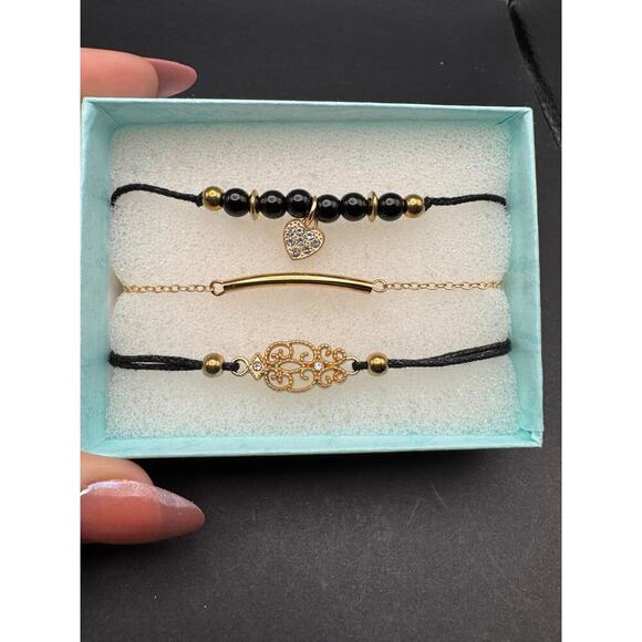 Title Unknown Jewelry - NIB 3 Stylish Bracelets or Anklets Black & Gold